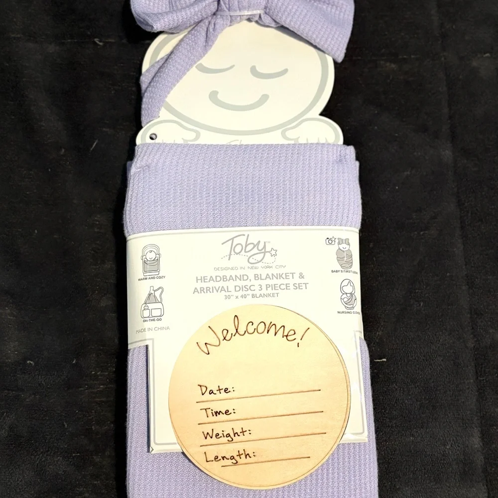 Toby New York Lavender Baby Headband with Bow & Blanket Set